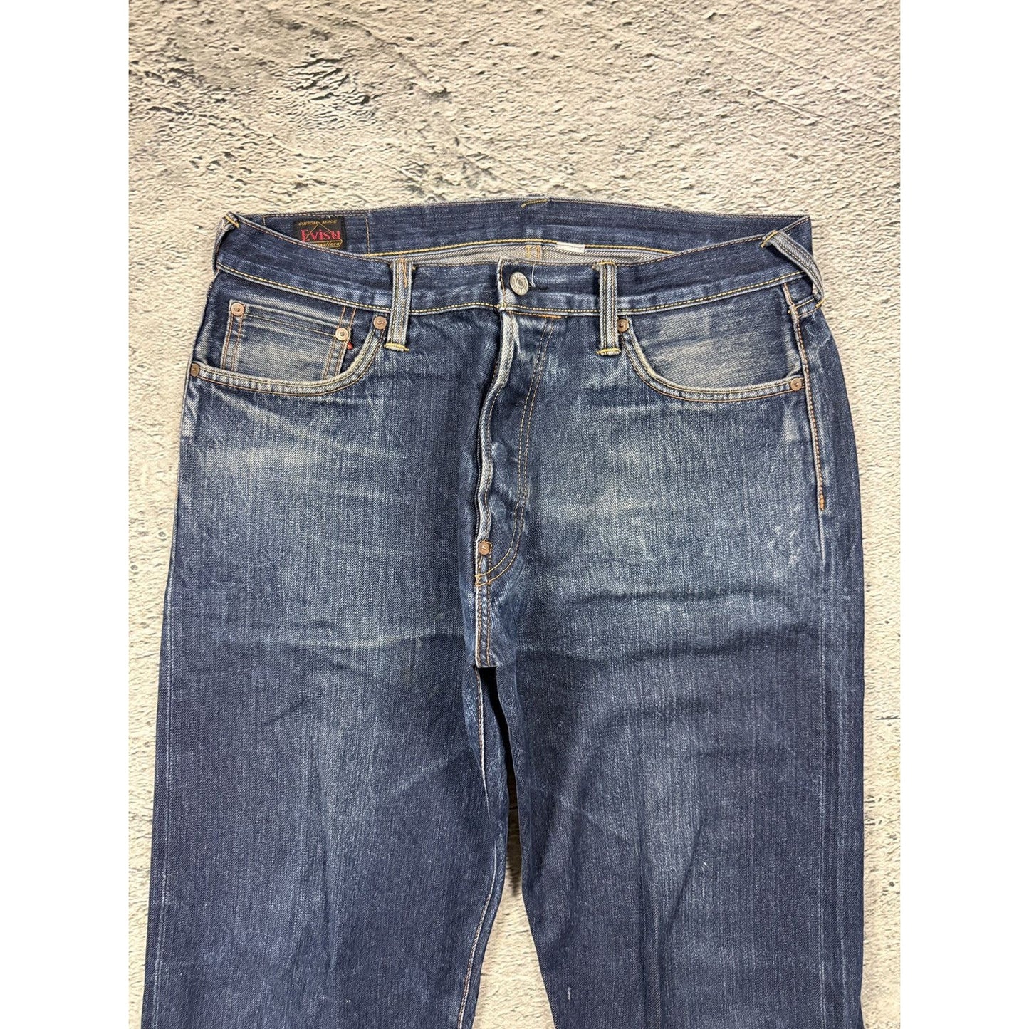 Evisu jeans daicock red big logo navy raw denim Selvedge