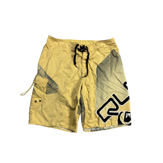 Quiksilver shorts yellow Y2K vintage fullprint graffiti surf
