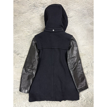 Sandro coat heavy wool black leather sleeves detachable hood