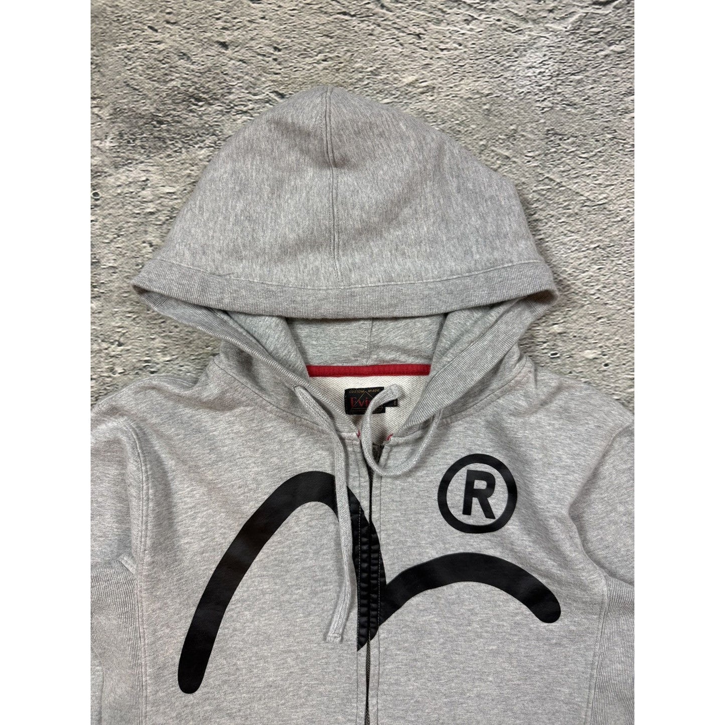 Evisu zip hoodie white grey vintage big logo Y2K