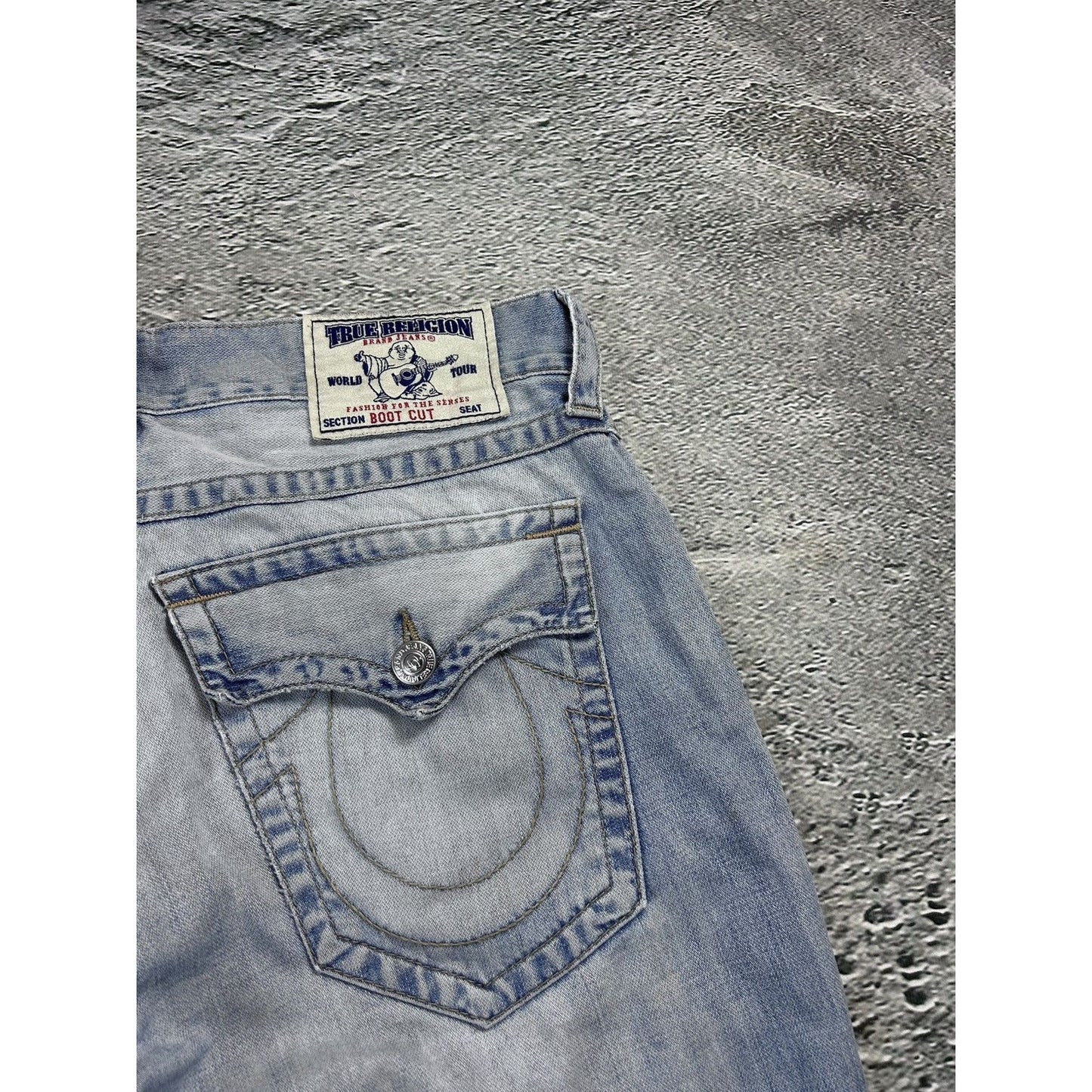 True Religion baby blue jeans contrast stitching straight