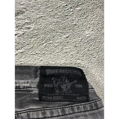 True Religion jeans grey black thick stitching Bobby
