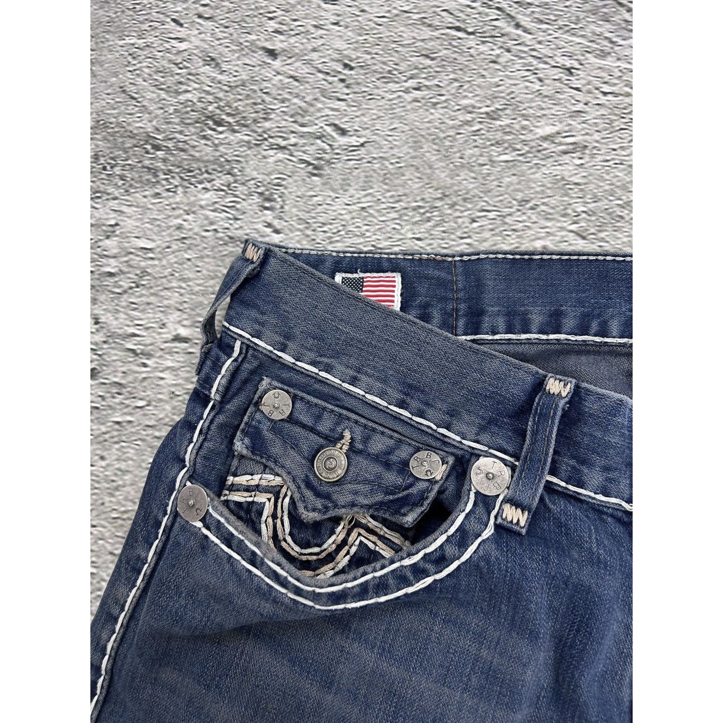 True Religion vintage navy blue jeans Ricky thick stitching