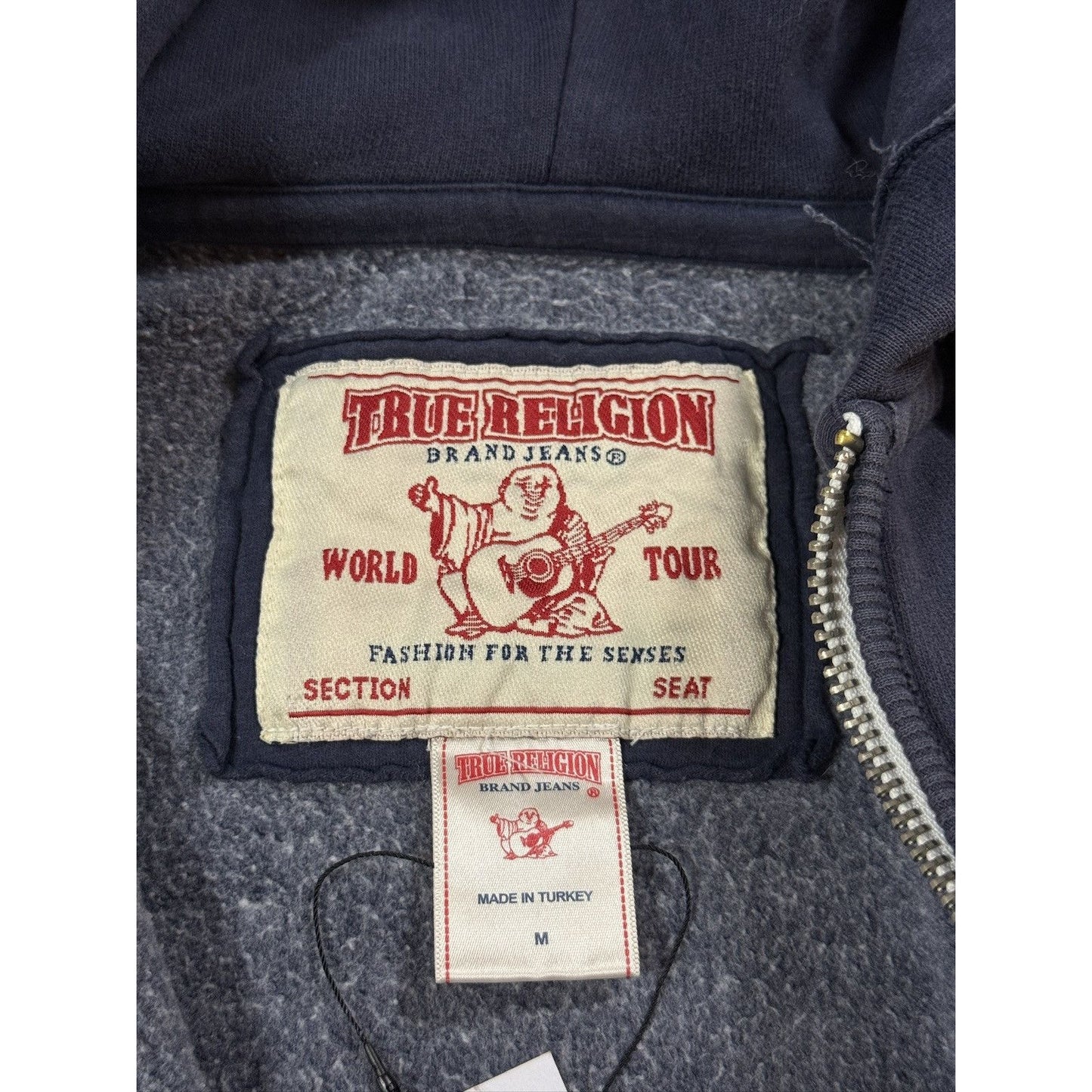 True Religion zip hoodie vintage navy contrast stitching Y2K