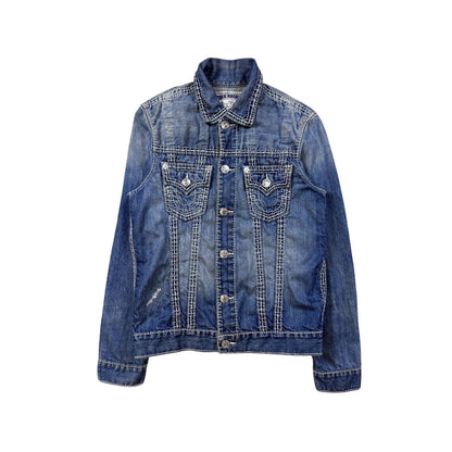 True Religion denim jacket blue white stitching vintage