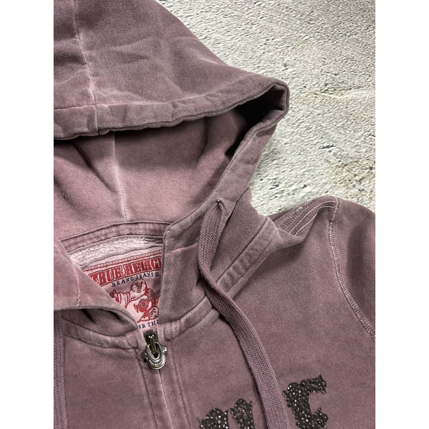 True Religion zip hoodie purple rhinestones skull Y2K