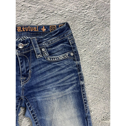 Rock Revival vintage rhinestone snakeskin jeans Y2K flared