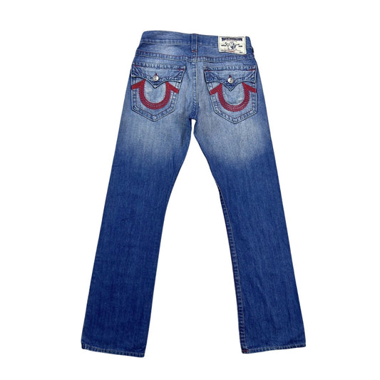 True Religion vintage blue jeans straight red logo Y2K
