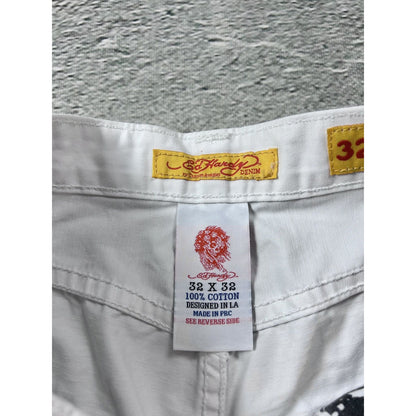Ed Hardy white vintage jeans skull embroidered pants flowers