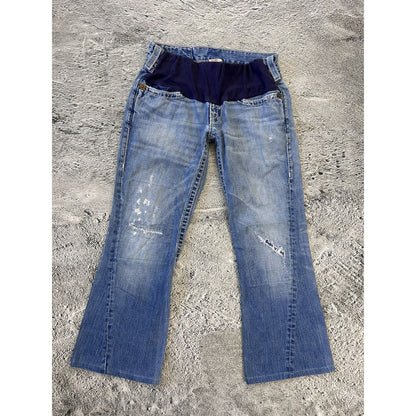True Religion baby blue jeans white stitching Y2K bootcut