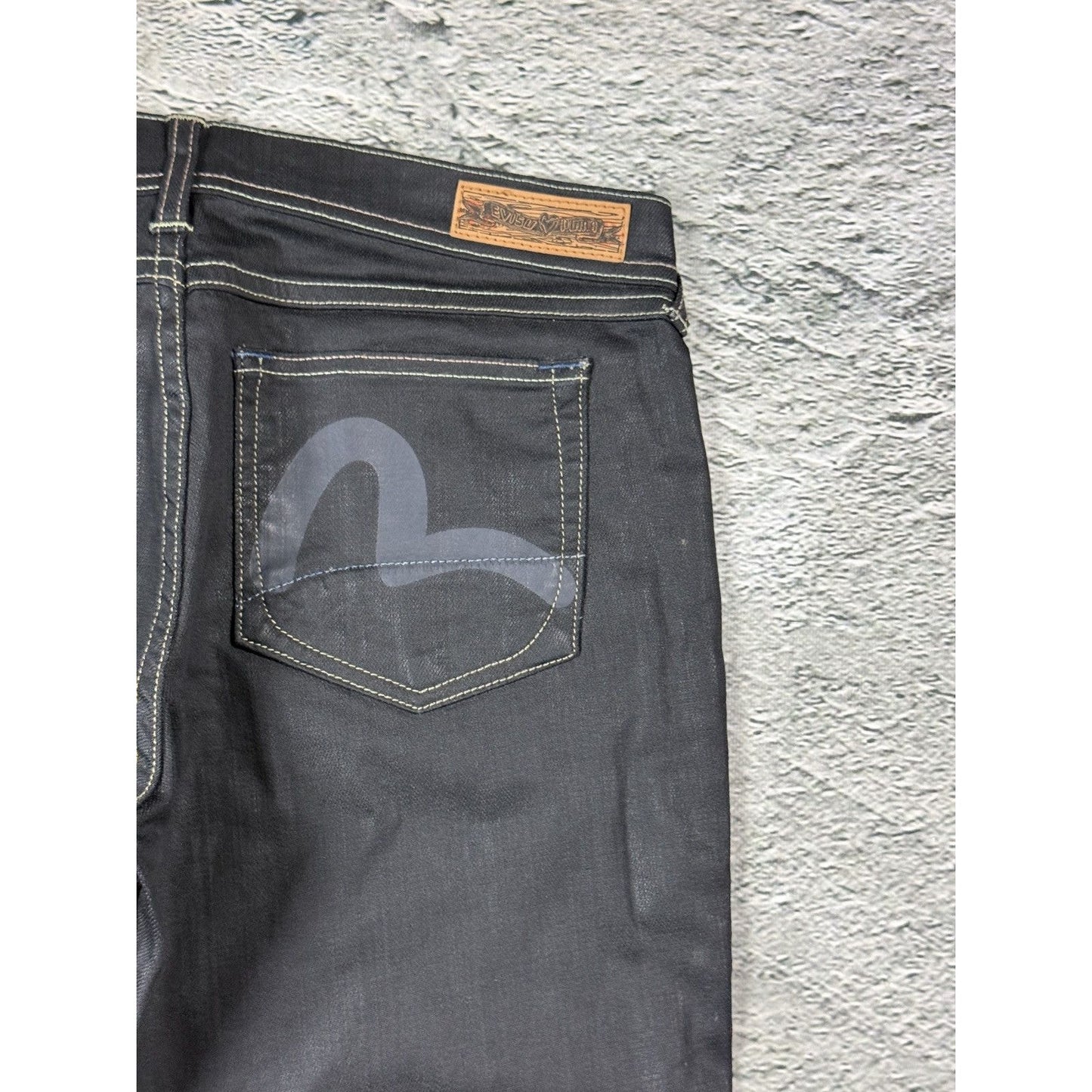 Evisu x Puma vintage waxed black jeans seagulls Y2K