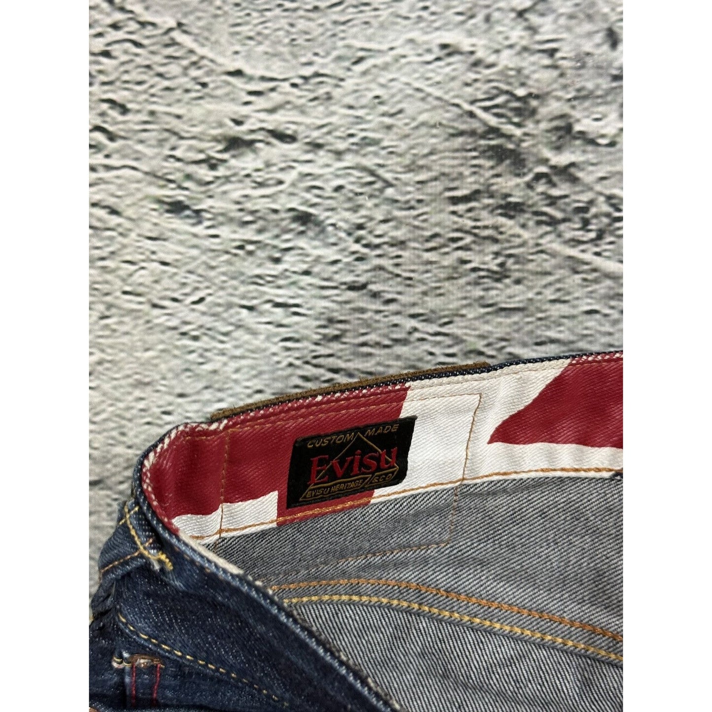 Evisu jeans vintage embroidery seagull logo selvedge red