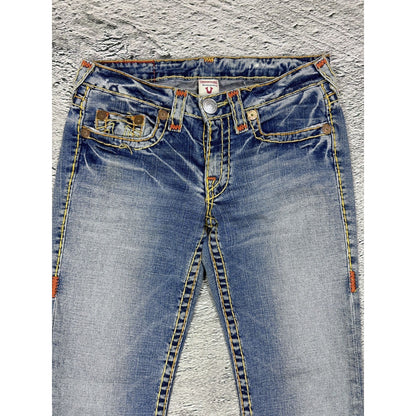 True Religion Vintage Bootcut Johnny Blue Gold Stitching
