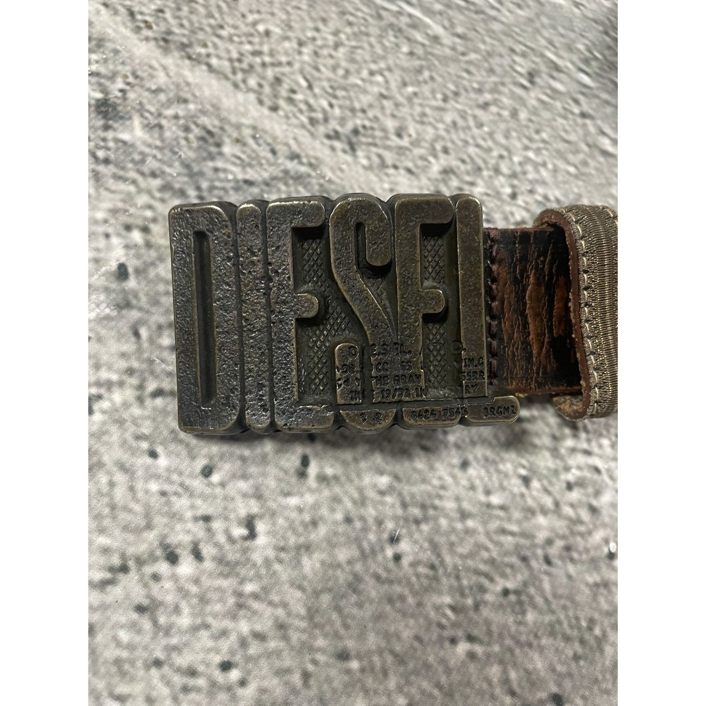 Diesel leather belt big buckle Y2K brown