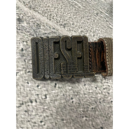 Diesel leather belt big buckle Y2K brown