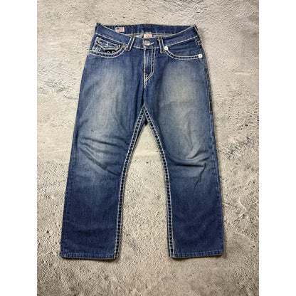 True Religion Green tab ricky Blue jeans white stitching