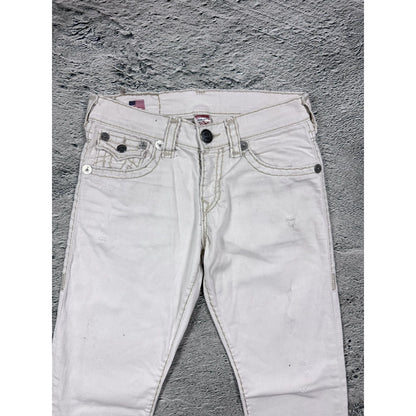 True Religion white jeans beige stitching Ricky Super T