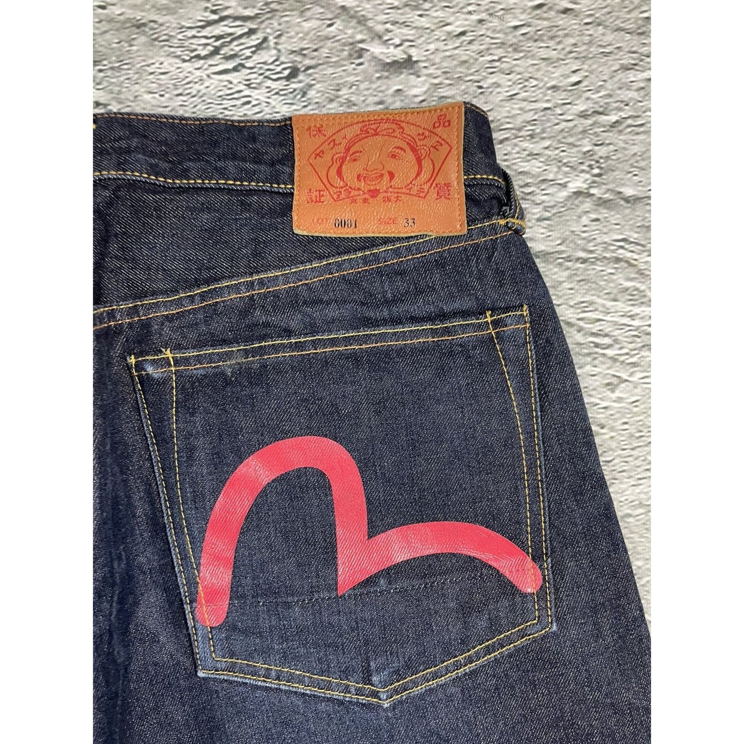 Evisu jeans red logo selvedge navy denim vintage