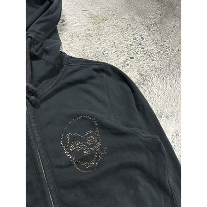 True Religion black zip hoodie rhinestones skull logo Y2K