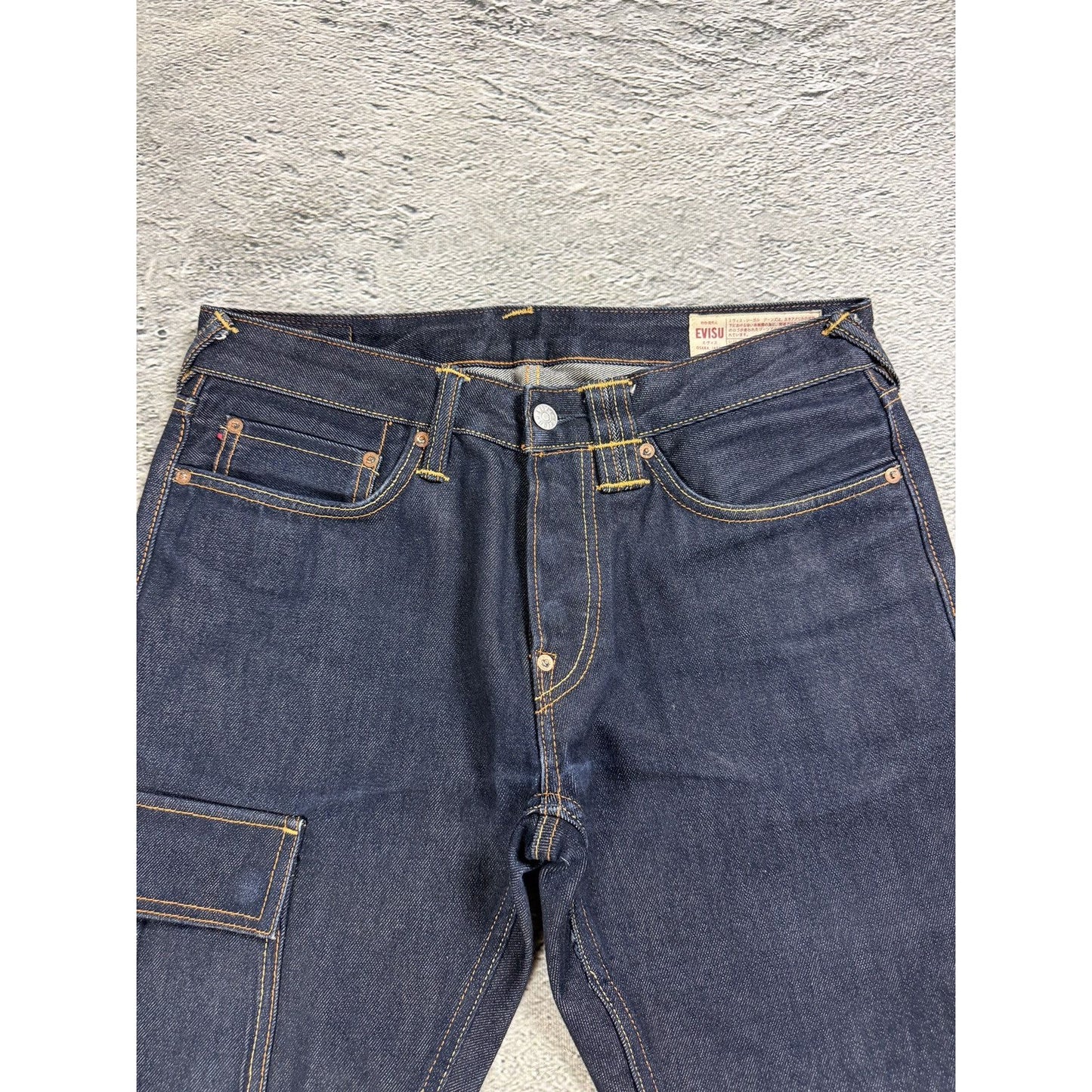 Evisu jeans daicock cargo big logo red selvedge denim