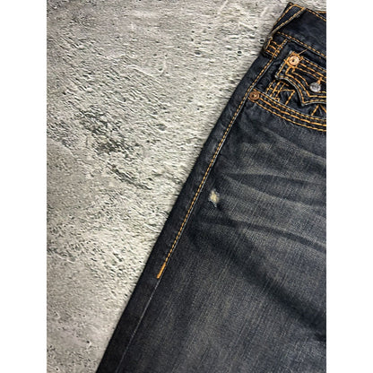True Religion dark navy jeans orange thick stitching Y2K
