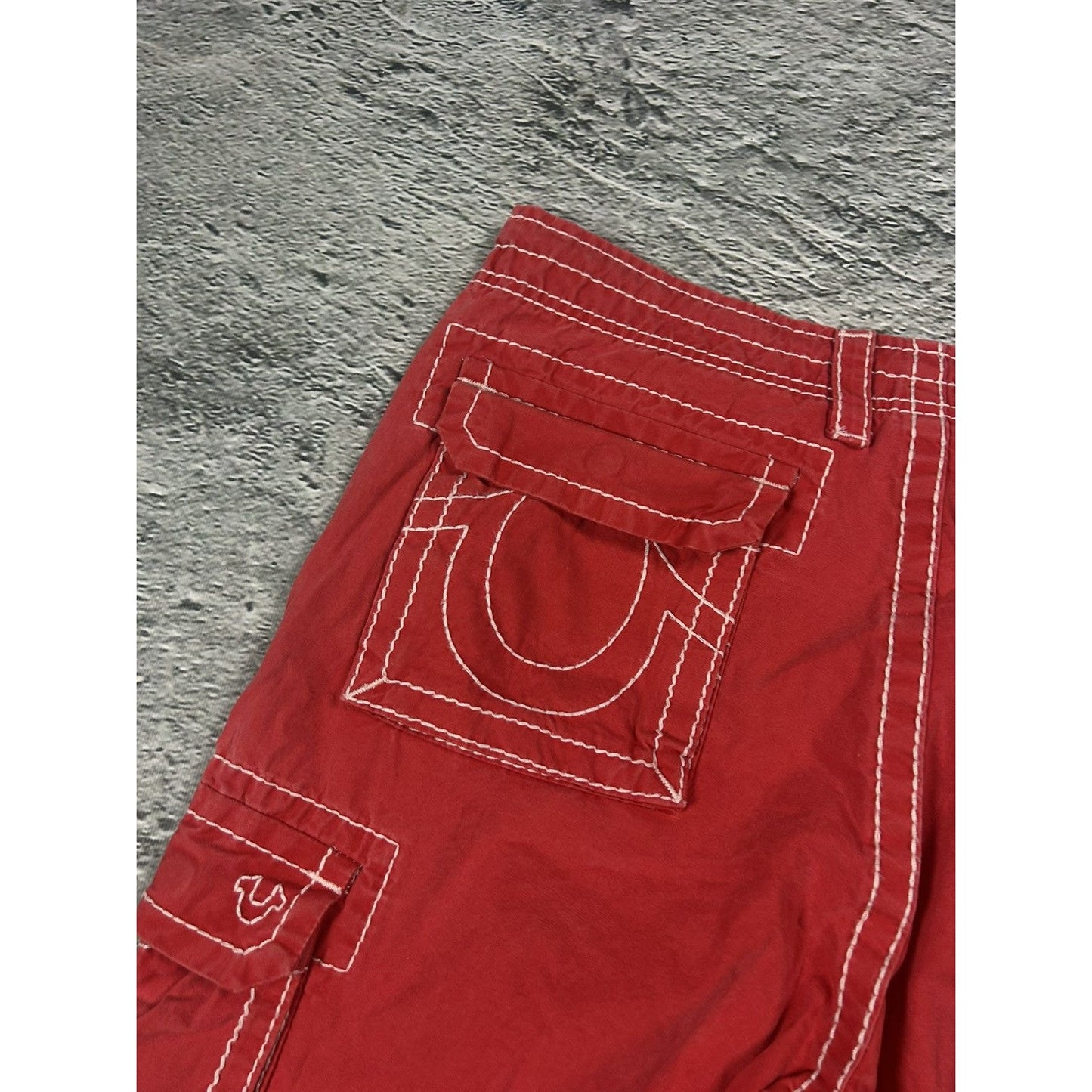 True Religion Cargo jorts shorts fat stitching red