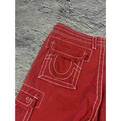 True Religion Cargo jorts shorts fat stitching red