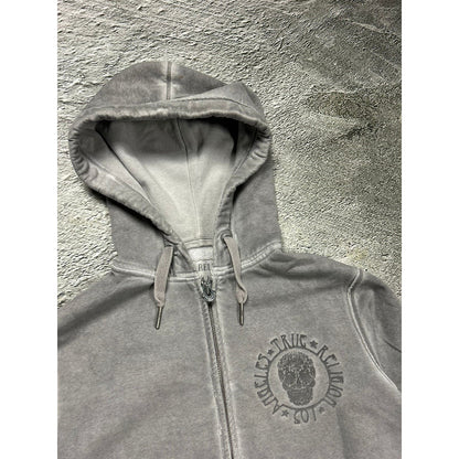 True Religion vintage grey zip hoodie big logo skull Y2K