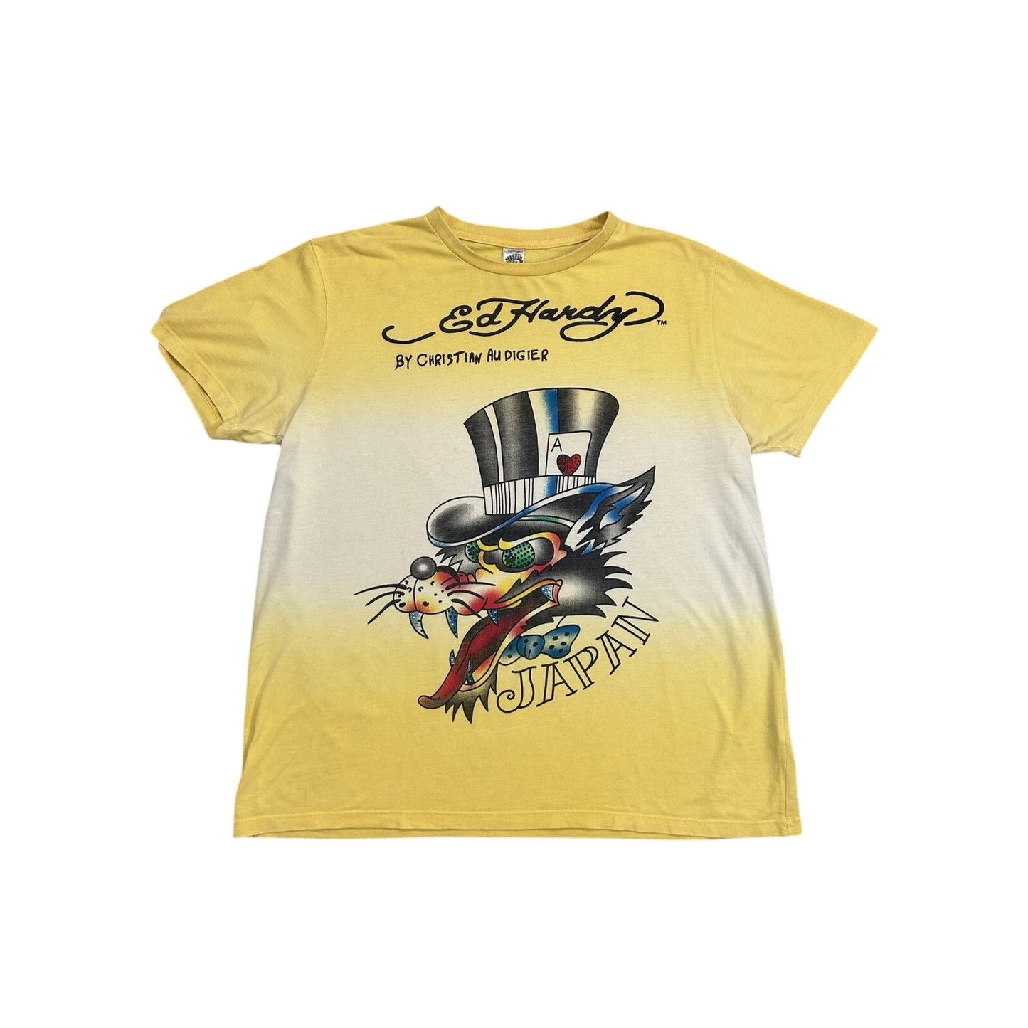 Ed Hardy Christian Audigier vintage yellow T-shirt big logo