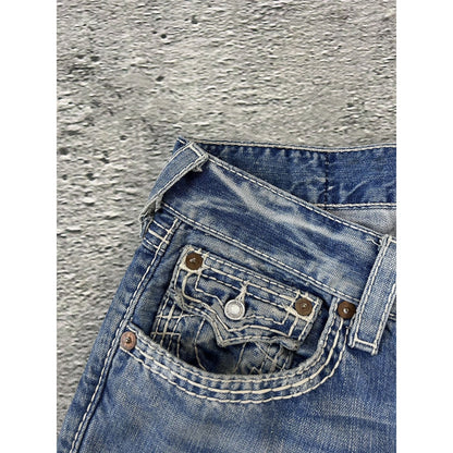 True Religion baby blue jeans white thick stitching straight