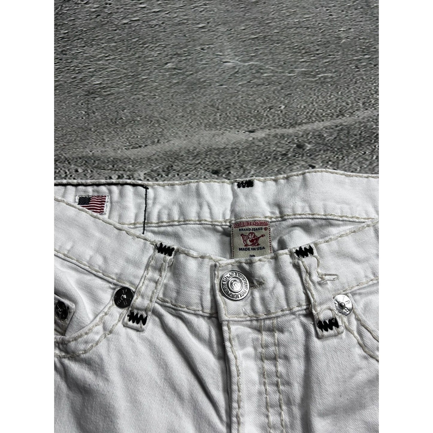 True Religion vintage white jeans Geno contrast stitching