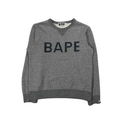 Bape sweatshirt grey big logo spell out black