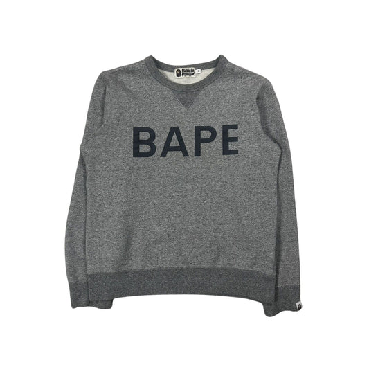 Bape sweatshirt grey big logo spell out black