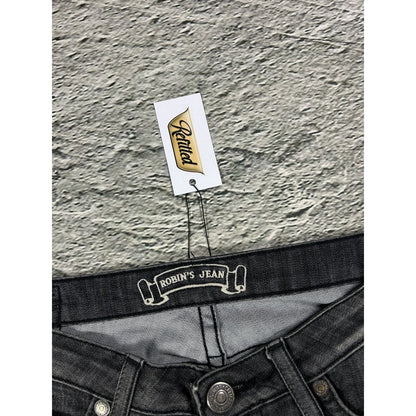 Robins jeans black rhinestones studded jeans flared Y2K
