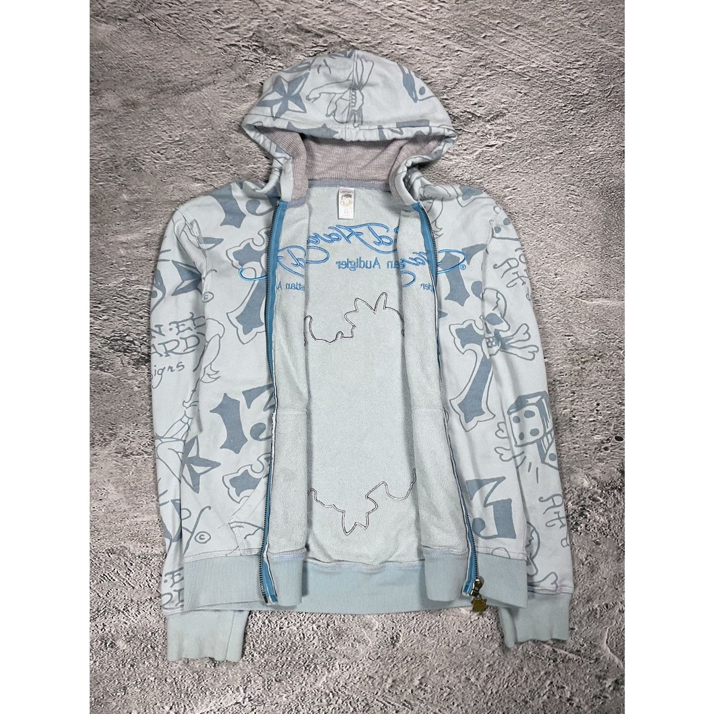 Ed Hardy zip hoodie baby blue vintage Y2K Christian Audigier