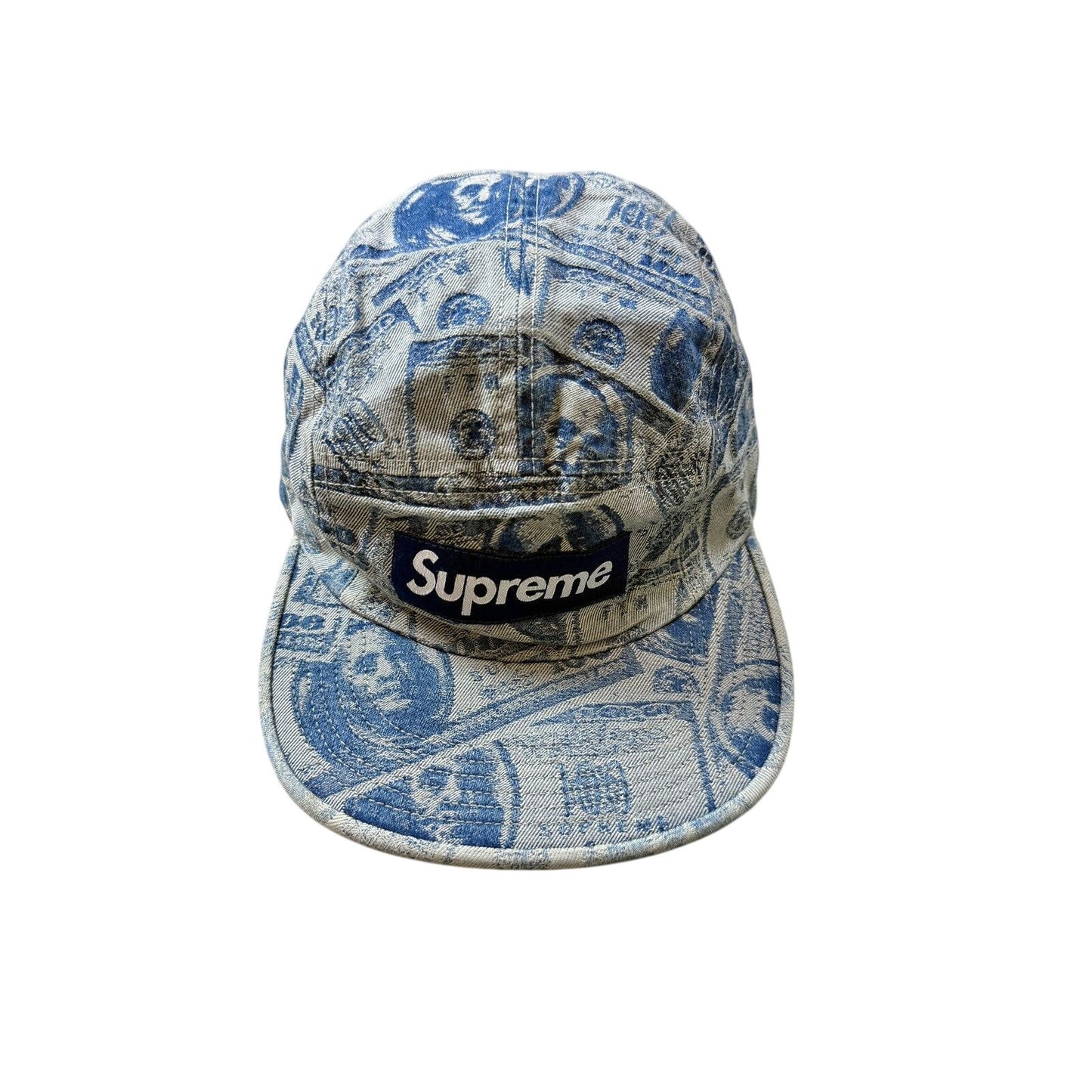 Supreme cap 5 panel baby blue money 100 dollar bill pattern