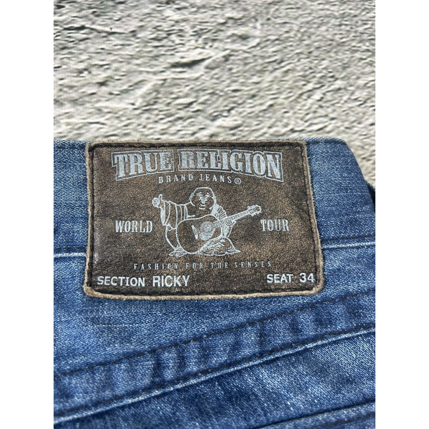 True Religion vintage blue jeans Ricky black big logo Y2K