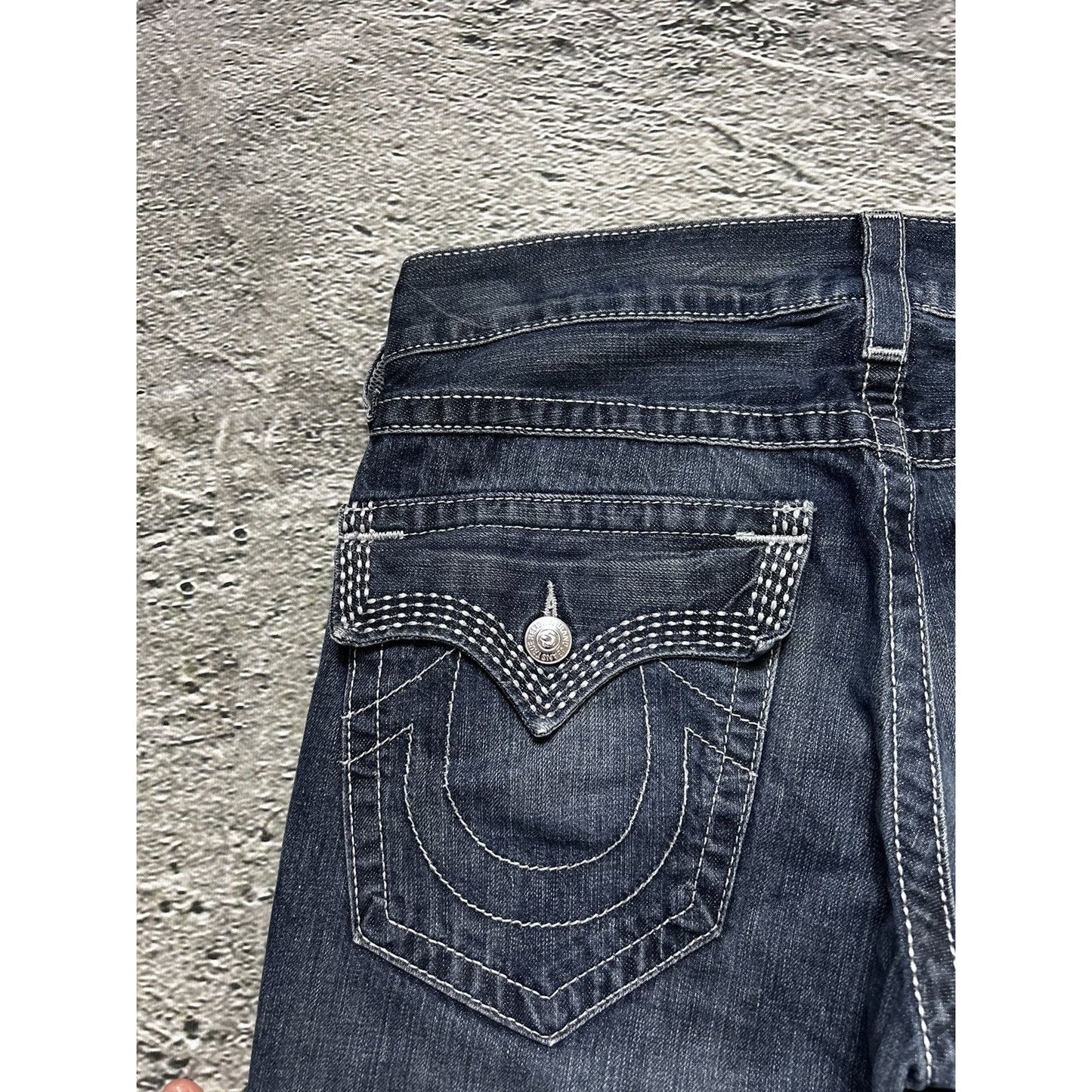 True Religion navy jeans thick triple stitching boot cut