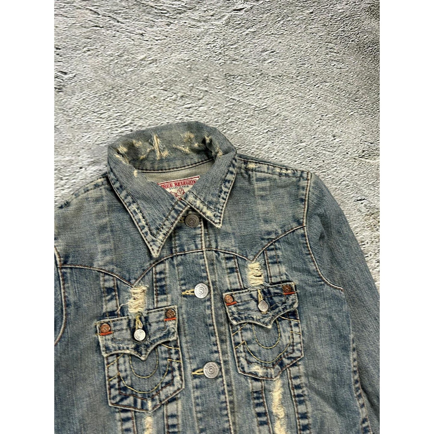 True Religion vintage denim jacket blue contrast stitching