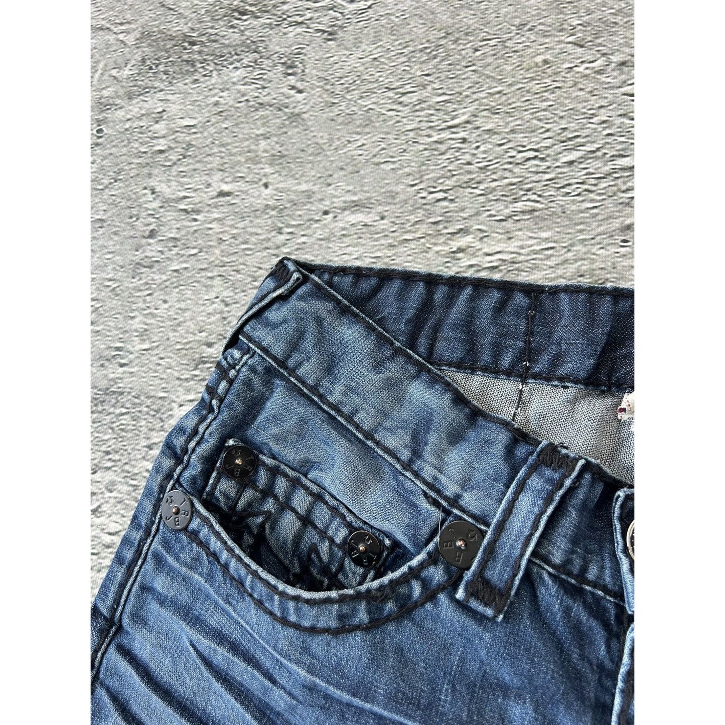 True Religion blue jeans black thick stitching Y2K Bobby
