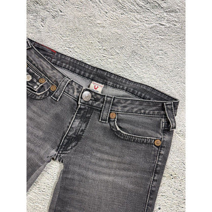 True Religion jeans grey black thick stitching flared Joey