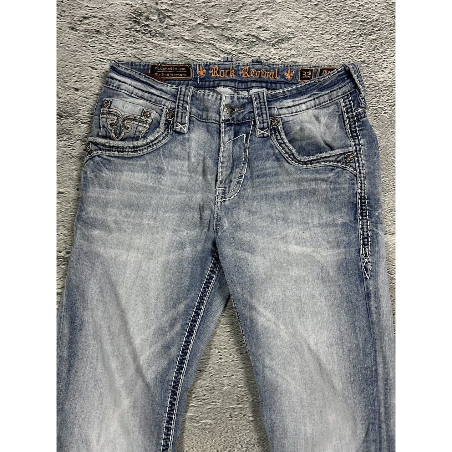Rock Revival vintage light blue jeans Y2K Marcin white stitching
