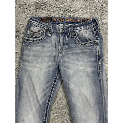 Rock Revival vintage light blue jeans Y2K Marcin white stitching