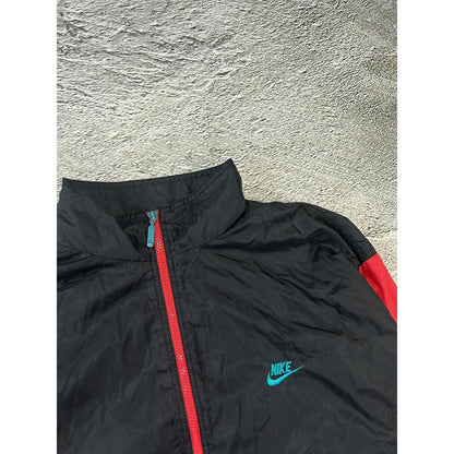 Nike nylon track jacket black red vintage drill 90s USA