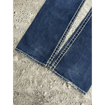 True Religion blue jeans white thick stitching Y2K khaki