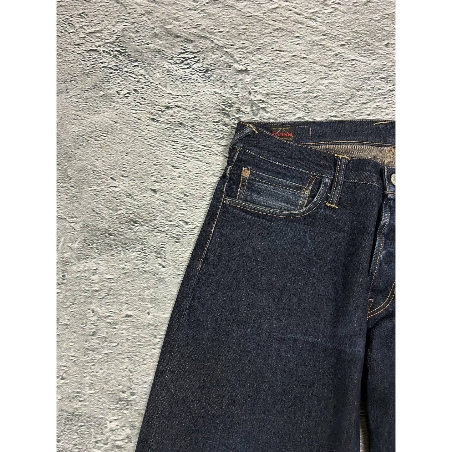 Evisu jeans white daicock big logo blue selvedge denim