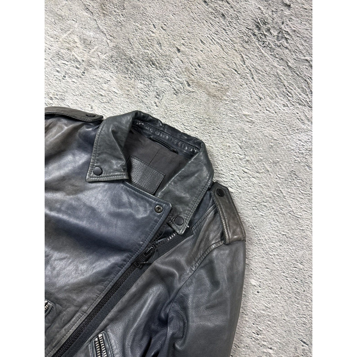Allsaints Vintage Leather Jacket biker Avant Garde gray