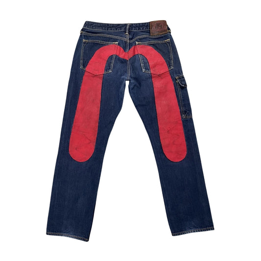 Evisu jeans daicock cargo big logo red selvedge denim