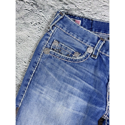 True Religion Blue jeans White Brown thick stitching Bobby