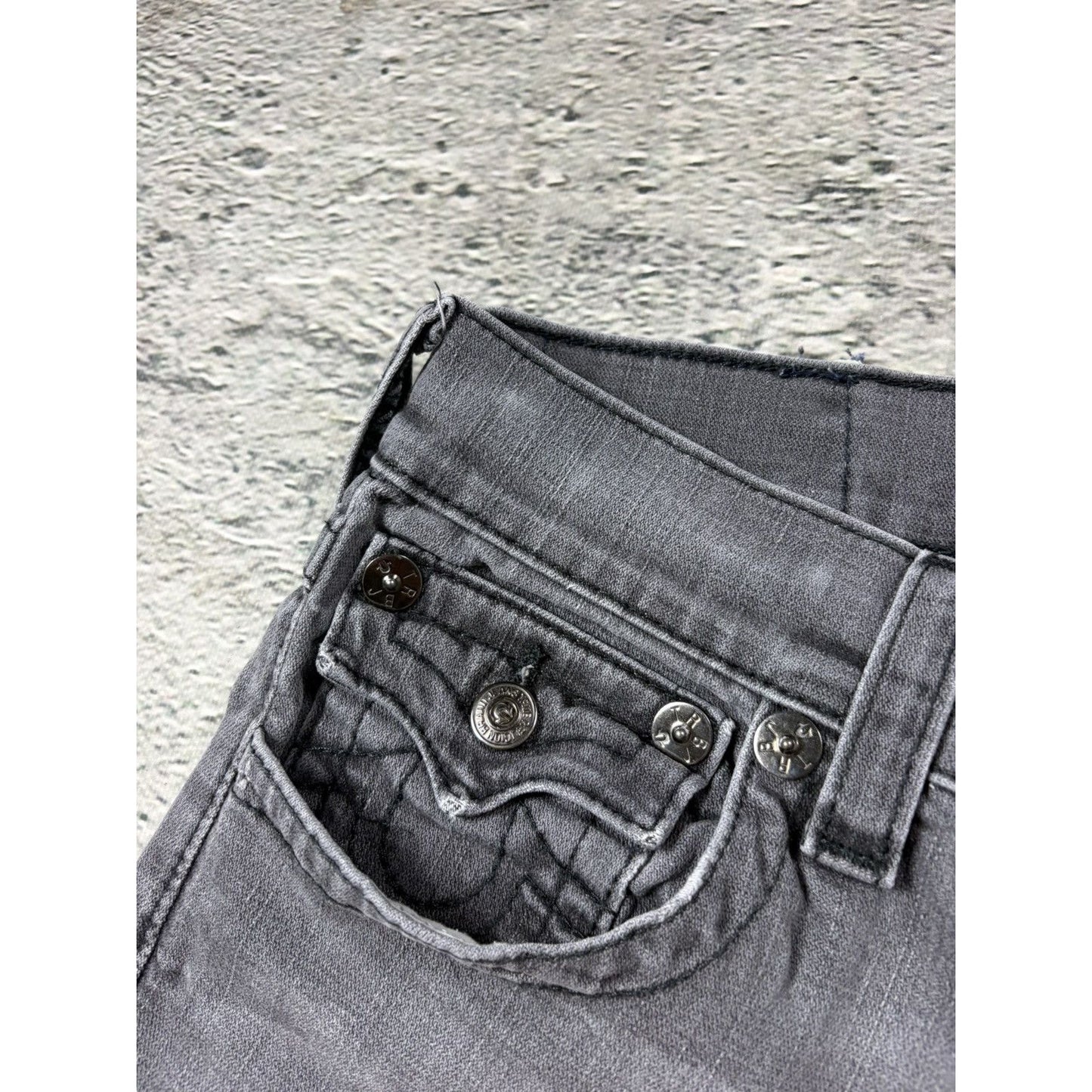 True Religion studded jeans grey black stitching Y2K